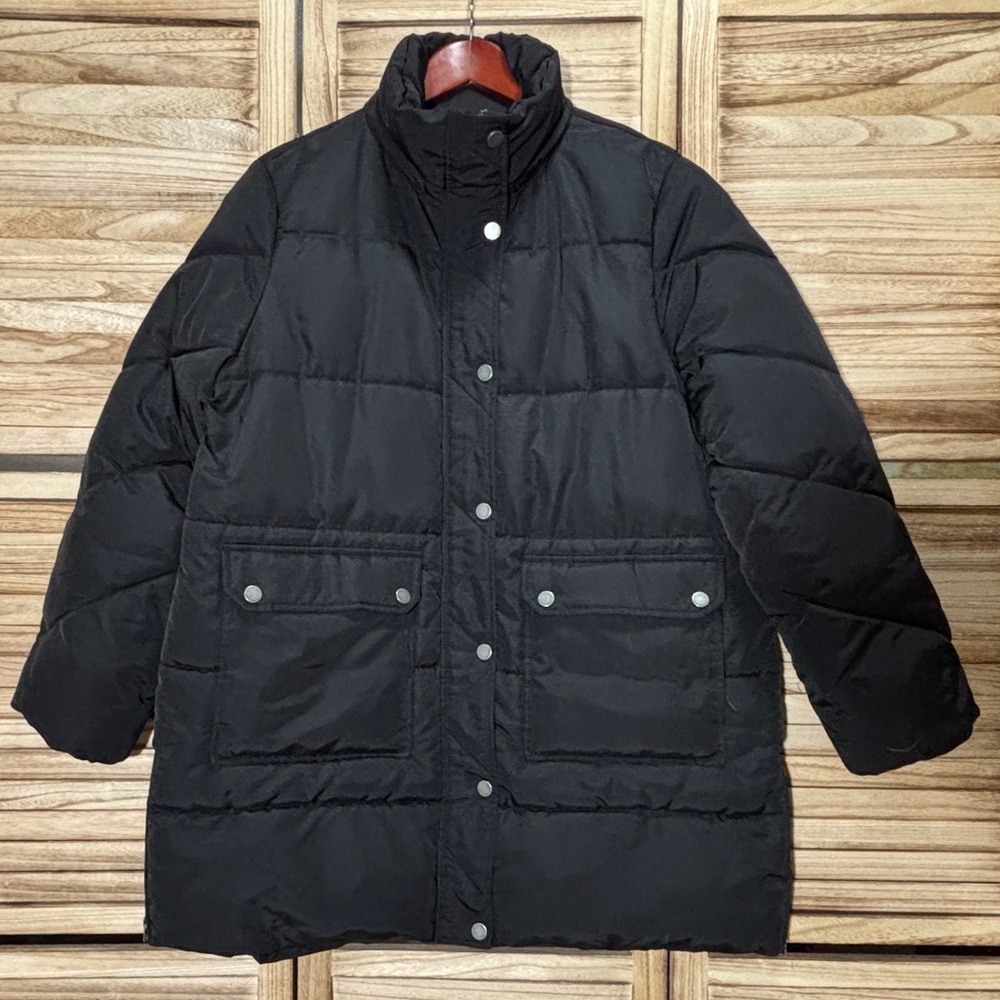 Lucky Brand Black Quilted Puffer Coat Jacket Zip & Snap Closure XL Like New